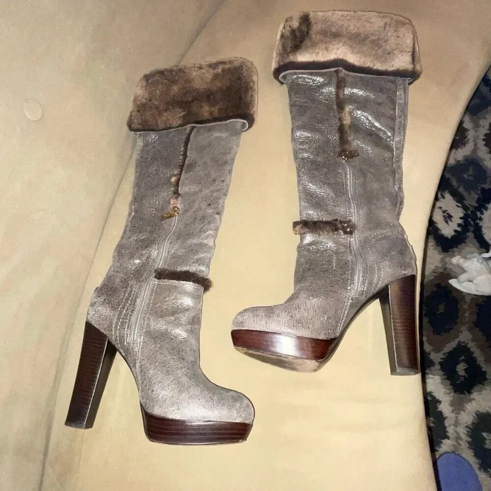 Tory Burch Shearling Tall Heeled Boot Size 7